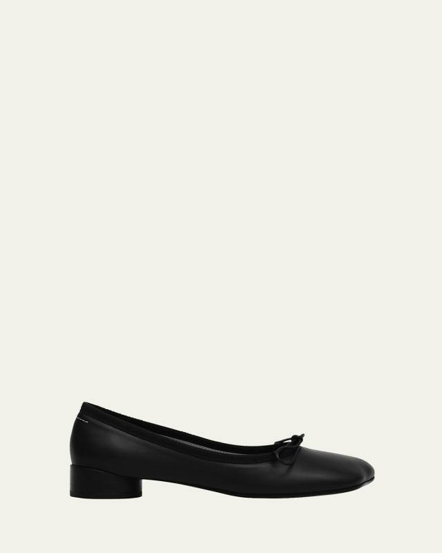 Leather Bow Ballerina Flats